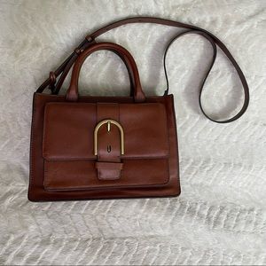 Beautiful Brown Fossil Leather Wiley Satchel With Crossbody Strap
